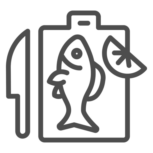 刀和砧板与鱼和柠檬线图片下载