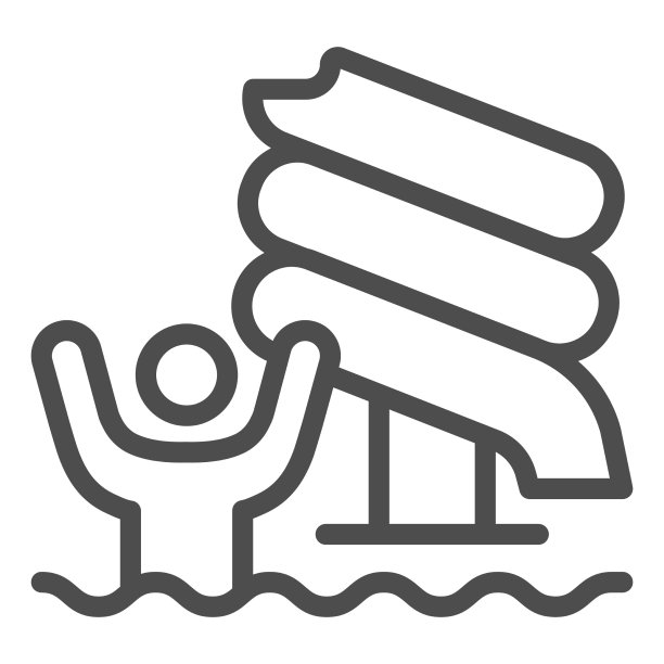 男子在水上公园游泳池线图标图片下载