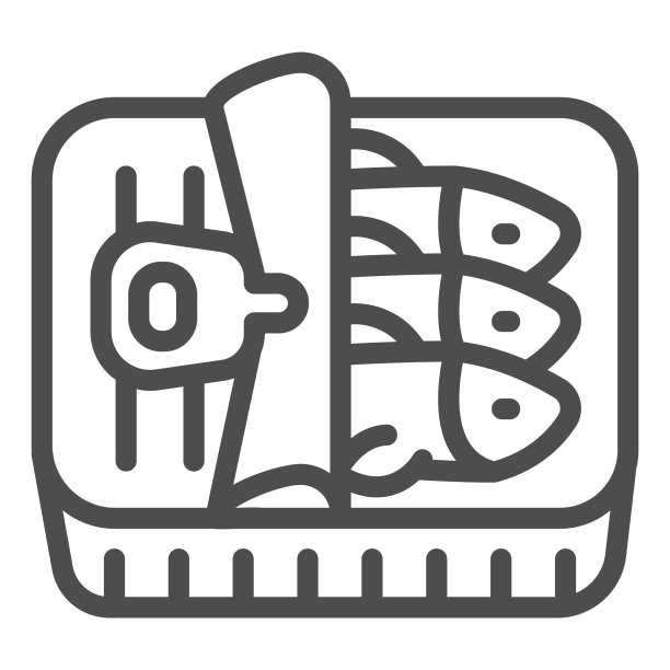 金枪鱼在锡盒线图标鱼市场的概念图片下载