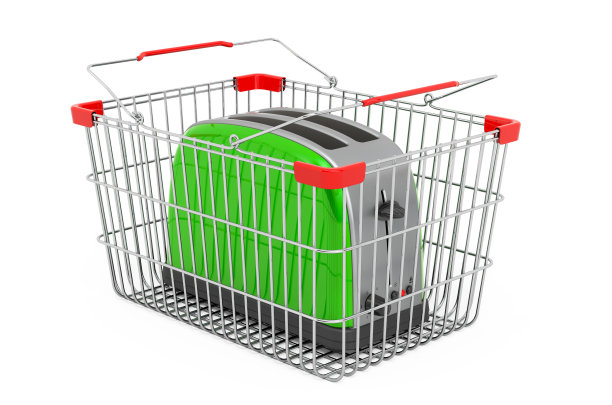 购物篮内的烤面包机，白色背景上的3D渲染孤立图片下载