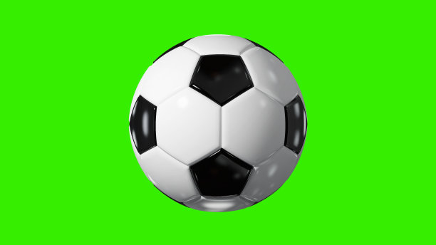 足球在绿色屏幕上旋转。3D渲染图片下载