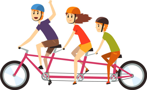 一家人骑双人自行车，爸爸妈妈和儿子图片下载