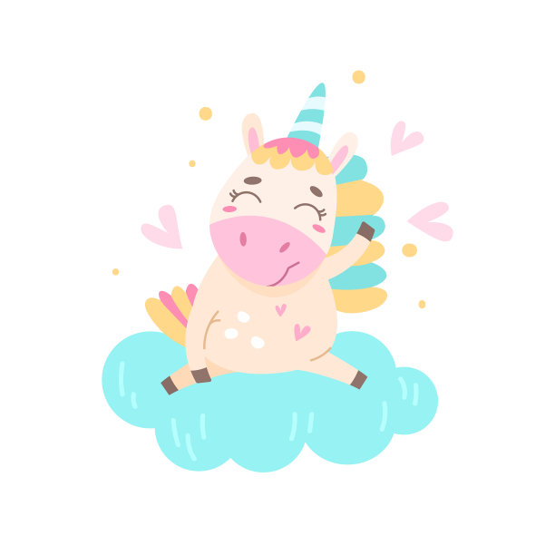 一只可爱的独角兽坐在云上图片下载