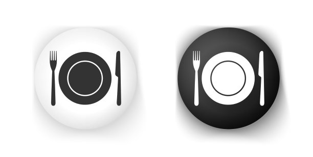 黑白盘子叉刀图标图片下载