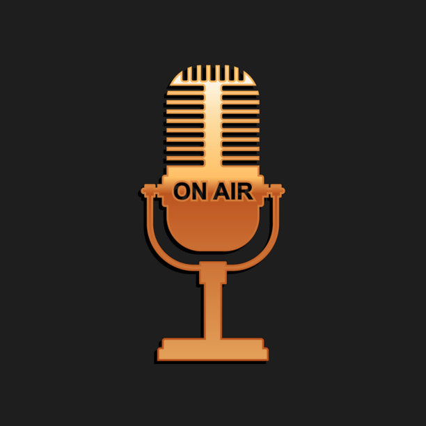 金色麦克风图标孤立在黑色背景图片下载
