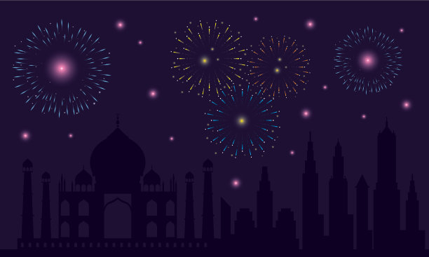 烟花飞溅的灯光在天空中印夜图片下载