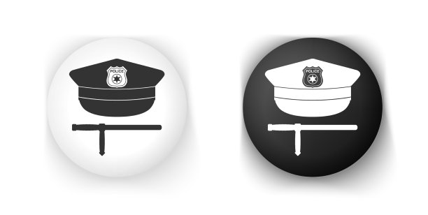 黑白警帽和橡胶警棍图标图片下载
