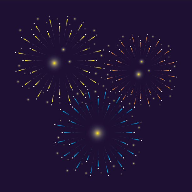 三种颜色的烟花在天空中飞溅图片下载