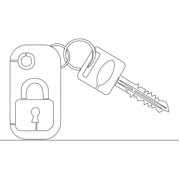 连续线画车钥匙图标概念图片下载