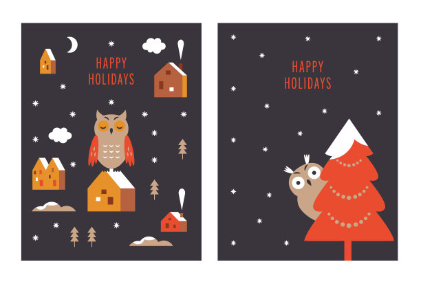 可爱的猫头鹰在极简风格的圣诞贺卡图片下载
