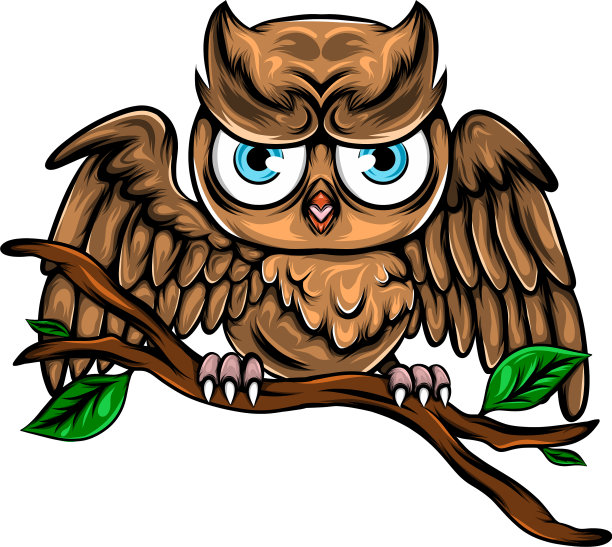 棕猫头鹰栖息在木树枝上图片下载