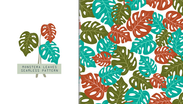 无缝图案与怪物的叶子图片下载