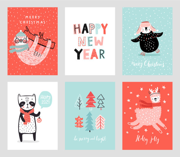 可爱的圣诞卡片与动物庆祝图片下载