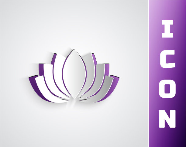 剪纸莲花图标孤立在灰色图片下载