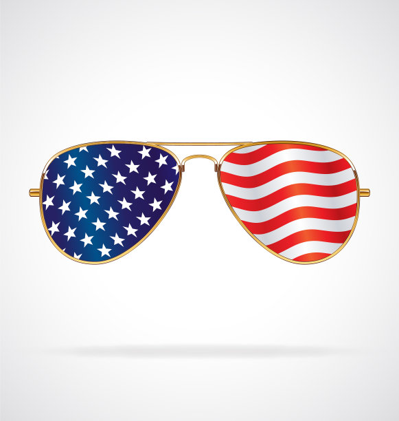 酷酷的金色边缘飞行员太阳镜与美国国旗图片下载