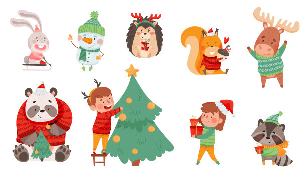 圣诞人物与动物穿着针织图片下载