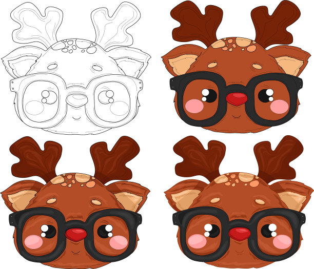 可爱的彩色卡通鹿与眼镜图片下载