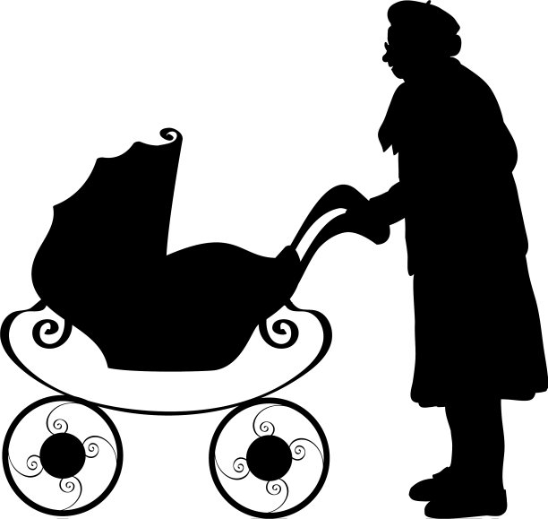 剪影祖母与bastroller图片下载