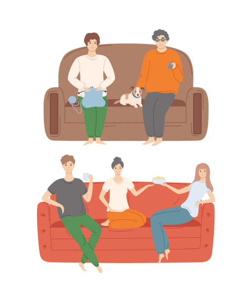 微笑的人和宠物狗坐在沙发上图片下载