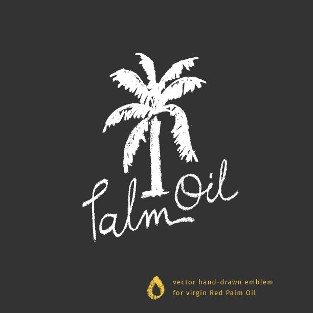手绘棕榈树插图的处女红棕榈油和标签天然有机化妆品。图片下载