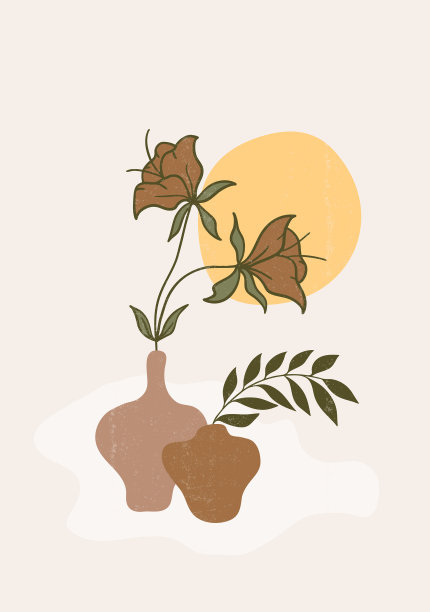 植物版画，波西米亚极简主义版画墙壁艺术图片下载