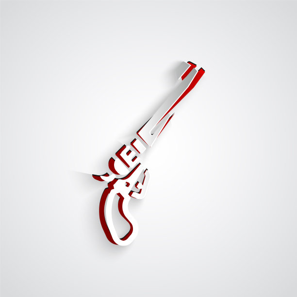 剪纸左轮手枪图标孤立在灰色图片下载