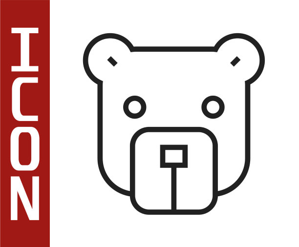 黑线熊头图标孤立在白色上图片下载