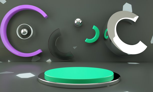 3d渲染工作室与几何形状，讲台在地板上。产品展示平台，模拟背景。图片下载