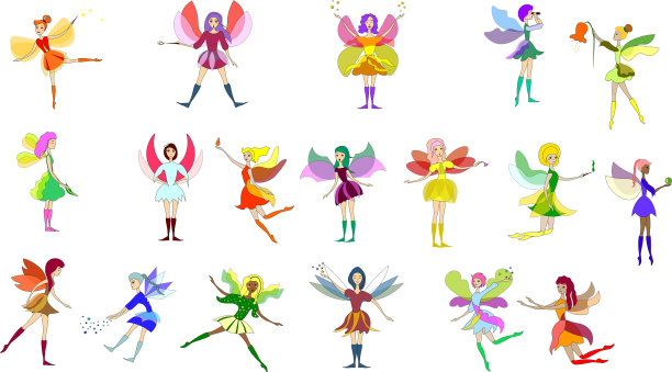 五彩缤纷的场景中，小仙女在飞翔动作图片下载