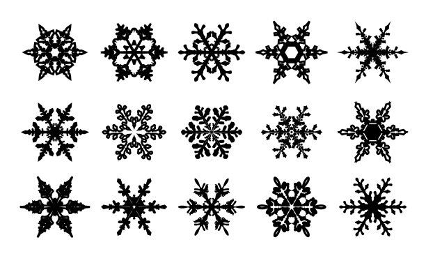 冬季设置黑色孤立雪花图标图片下载