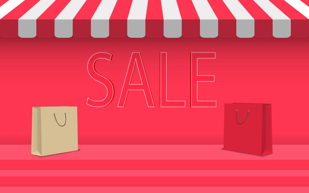 购物袋与红色的商店背景在螺柱图片下载