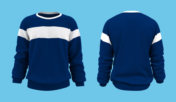 空白运动衫模拟前，和背面的观点，孤立的蓝色图片下载
