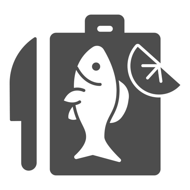 刀和砧板与鱼和柠檬固体图片下载