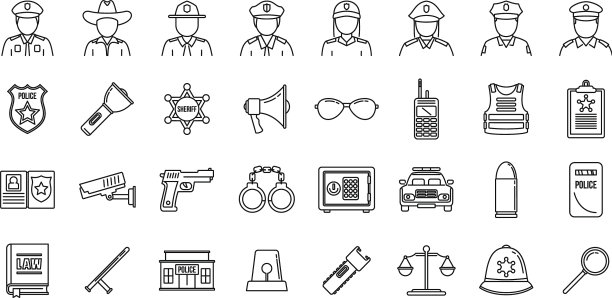 警卫警察图标设置轮廓风格图片下载