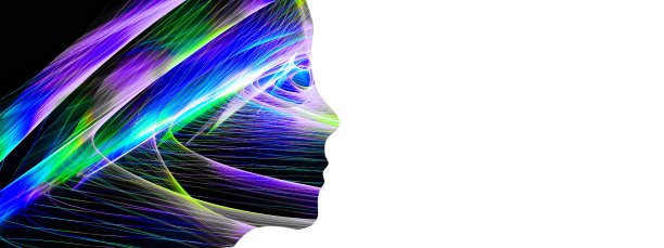 三维插图的一个女人的侧面绘制与色彩斑斓的线条的光图片下载