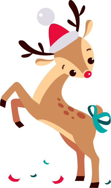 可爱的圣诞小鹿在圣诞帽与蝴蝶结上图片下载