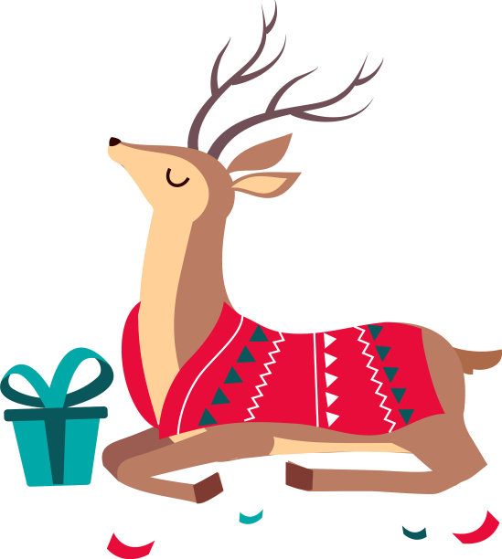 美丽的圣诞鹿与礼盒圣诞快乐图片下载