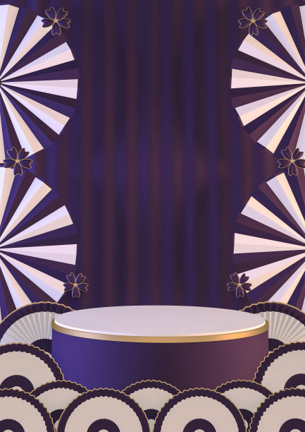 垂直模拟深紫色讲台日本最小几何。3d渲染图片下载