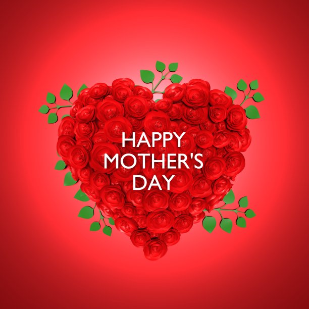 母亲节快乐，红色花朵做成的心形文字，献给母亲节图片下载