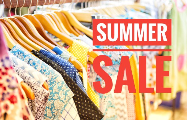 夏季销售标志与彩色复古连衣裙图片下载