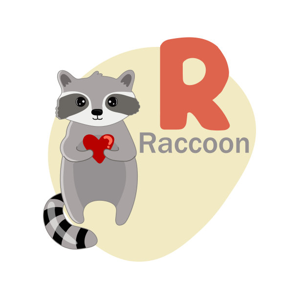 动物字母表。可爱的浣熊孤立在白色的背景。矢量插图教孩子学习一门外语。字母r图片下载