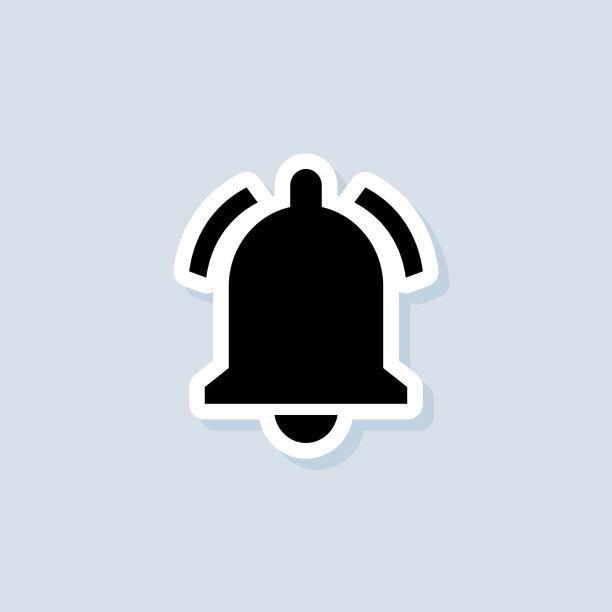 通知贴纸。接收收件箱邮件的通知铃图标。铃声闹钟和智能手机应用程序警报。矢量在孤立的背景。每股收益10图片下载