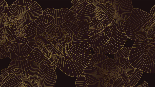 牡丹线条艺术勃艮第背景。豪华金花设计。图片下载