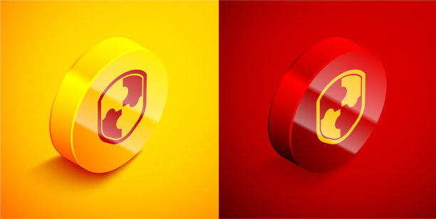 等距盾牌图标隔离在橙色和红色图片下载