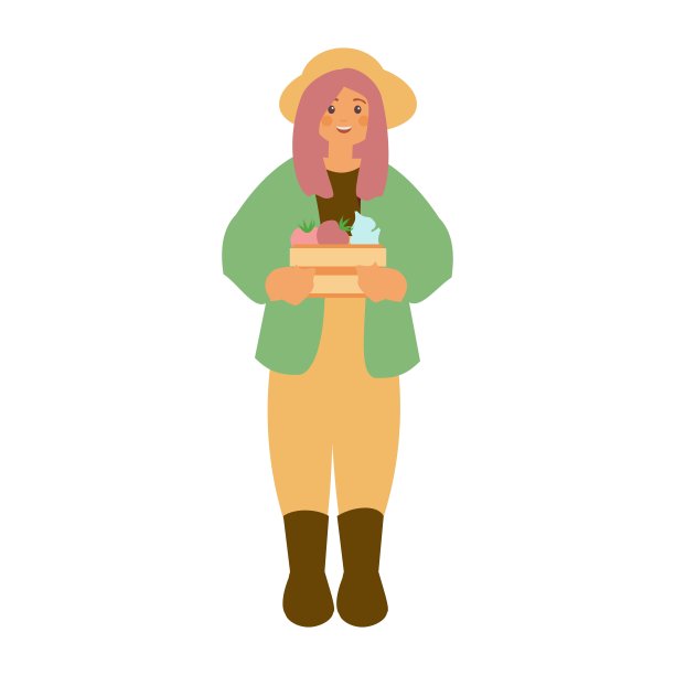 农夫拿着一盒蔬菜平面矢量插图图片下载