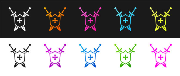 设置中世纪盾牌交叉剑图标图片下载