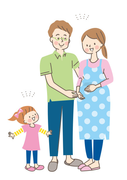 丈夫和微笑的女孩依偎在一个孕妇图片下载