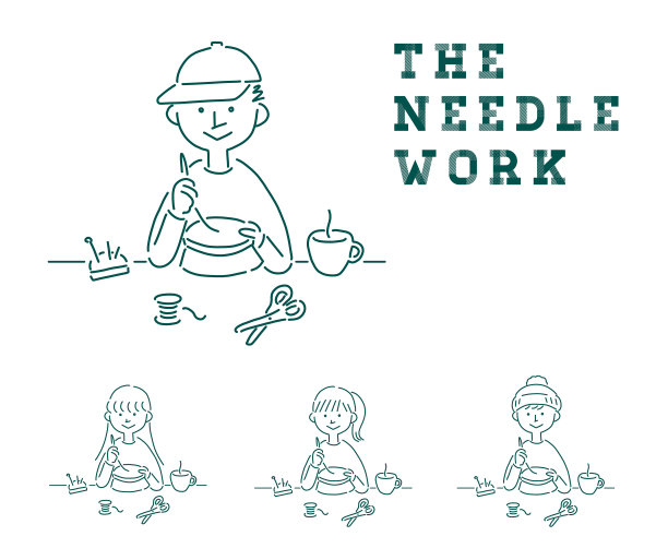 简单的插图与轮廓的男孩和女孩做针线活图片下载