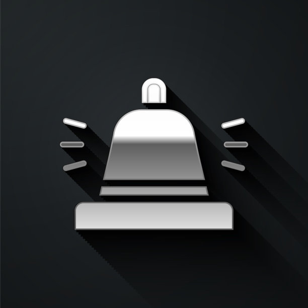 银色的酒店服务钟图标孤立在黑色上图片下载