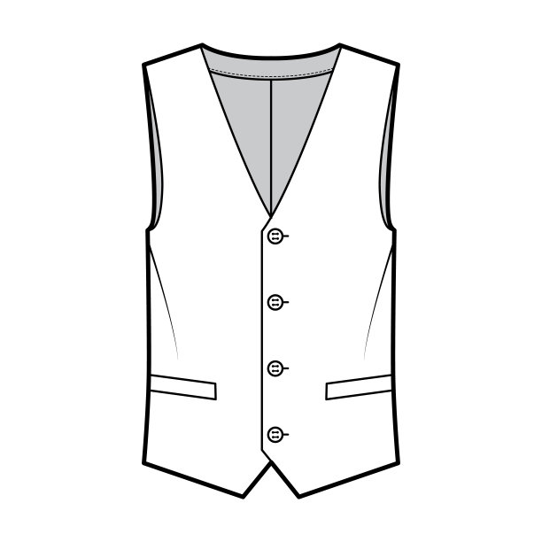 翻领背心马甲技术时尚插图与无袖，槽口披肩领，纽扣关闭，口袋图片下载